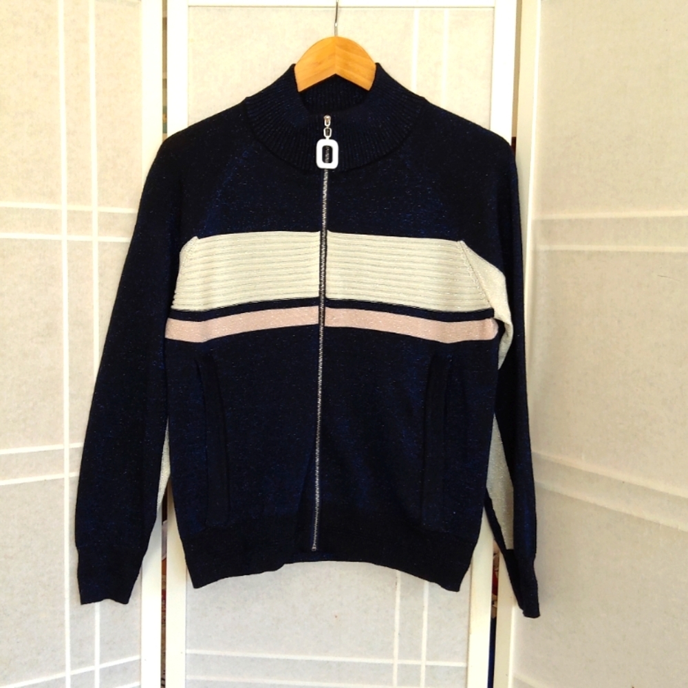 Ms.Bling blue zip up disco  sweater cardigan 90's Style